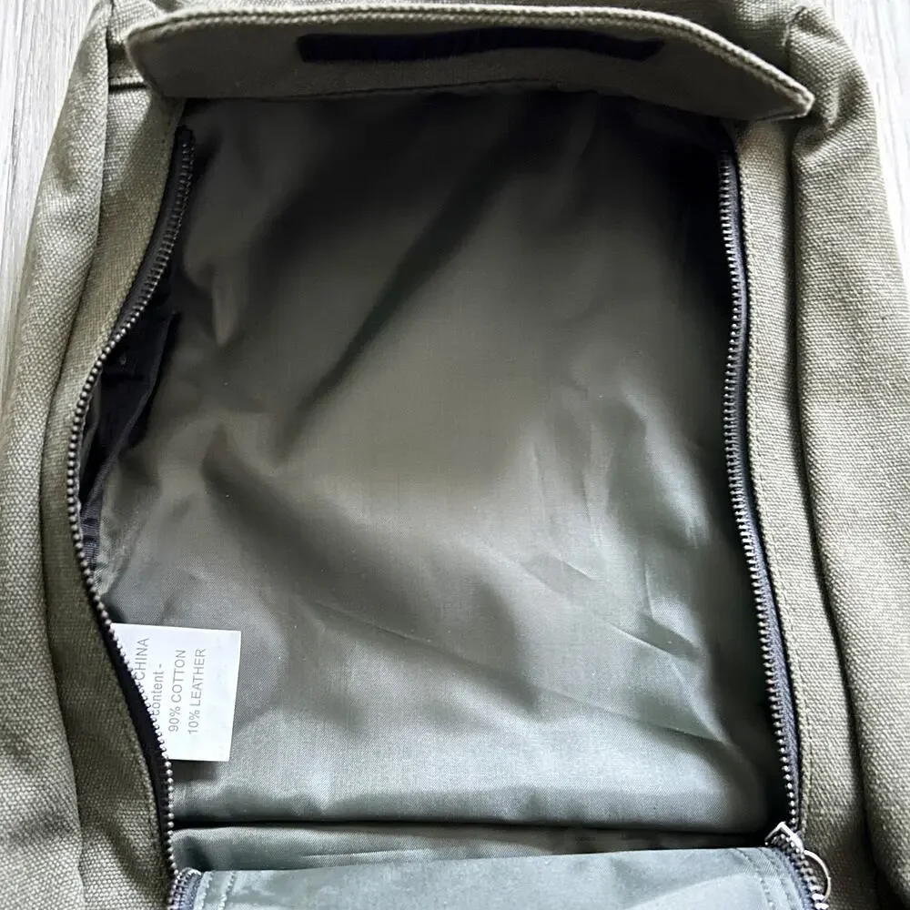 RARE LinkSoul Golf Club OliveGreen Canvas & Brown Leather Shoe Bag Carrying Case